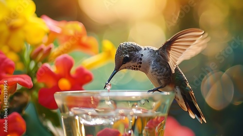 A hummingbird Feast drinking water