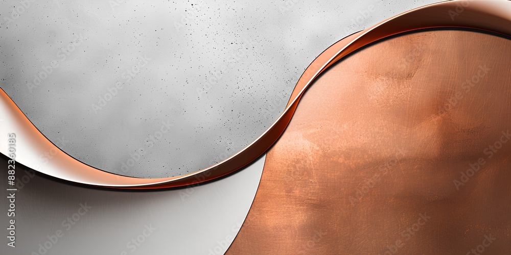 A close-up of copper and white curves on the wall, minimalist style, abstract composition, background is white, light gray, and dark bronze tones, creating an overall sense of calmness A close-up of copper and white curves on the wall, minimalist style, abstract composition, background is white, light gray, and dark bronze tones, creating an overall sense of calmness