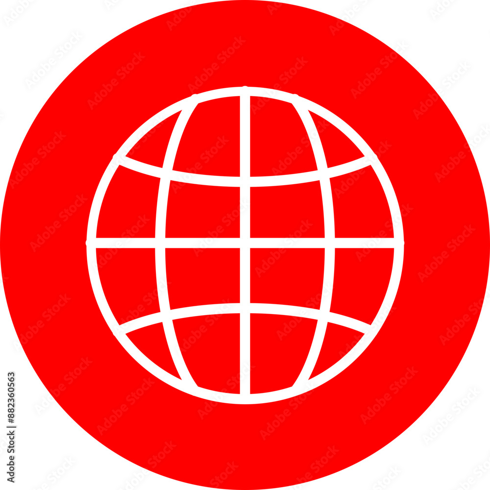 Globe Vector Line White Circle Red Globe Vector Line White Circle Red