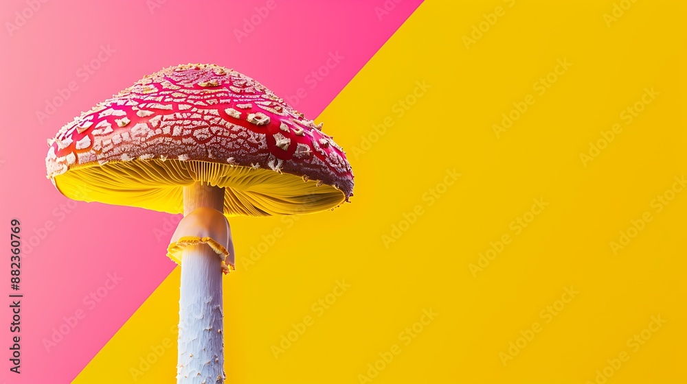 Mushroom on yellow and pink background Mushroom on yellow and pink background