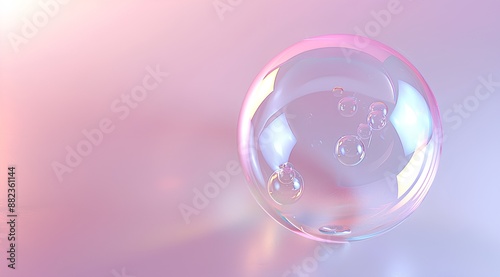 A pink bubble with a gradient background, featuring a light purple and white color scheme. The transparent sphere bubble has some tiny bubbles on the edges of its glass surface