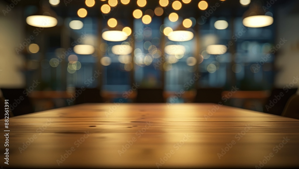 The empty wooden table top with blur street background