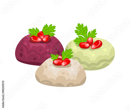Georgian dish pkhali. Assorted colors. Vector illustration isolated on white background