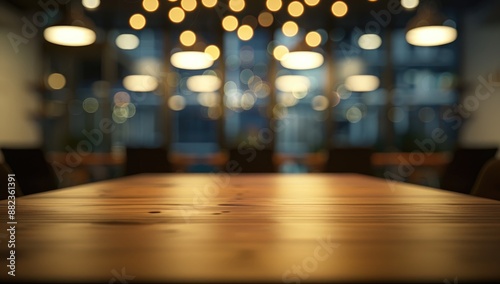 The empty wooden table top with blur street background