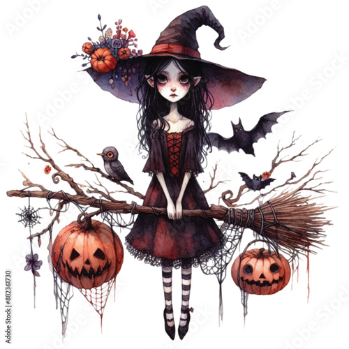 Halloween Creepy witch Watercolor Clipart