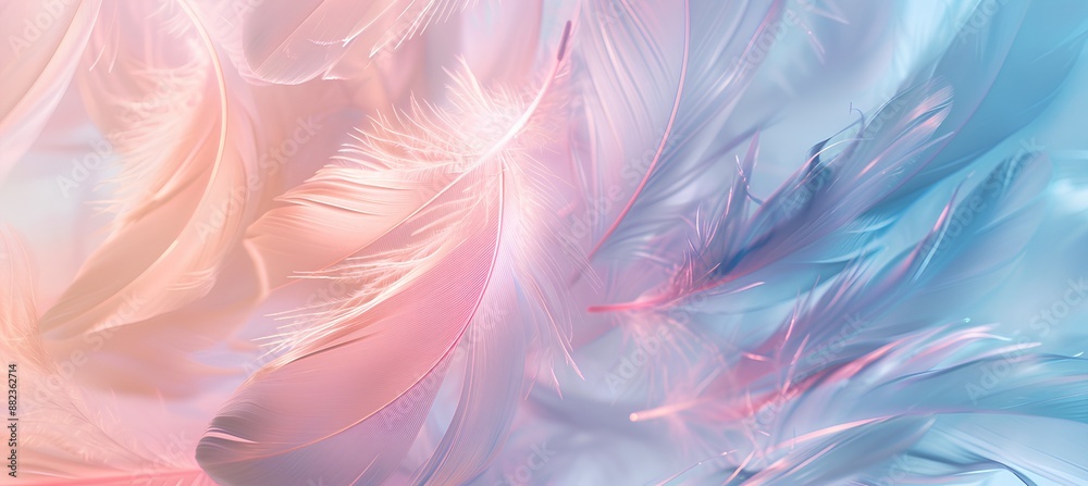 Ethereal feathers in pastel hues, creating an otherworldly background for dreamy and romantic designs Ethereal feathers in pastel hues, creating an otherworldly background for dreamy and romantic designs