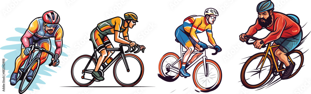 Set of Cycling logo cartoon style vector illustrations. Set of Cycling logo cartoon style vector illustrations.