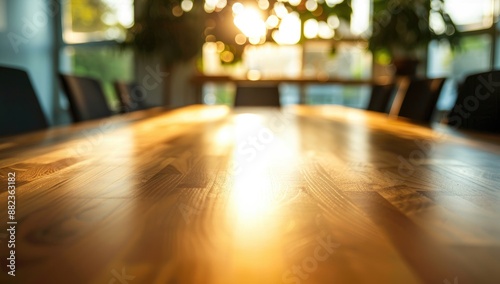 The empty wooden table top with blur street background