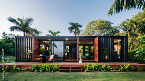 Modern container house in tropical setting © C