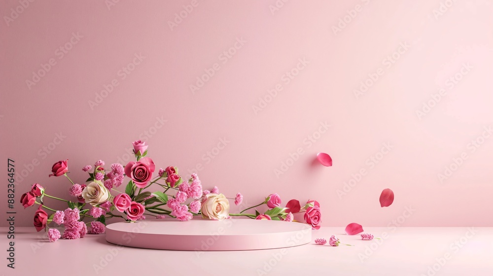 Pink Floral Still Life on Pastel Background Pink Floral Still Life on Pastel Background
