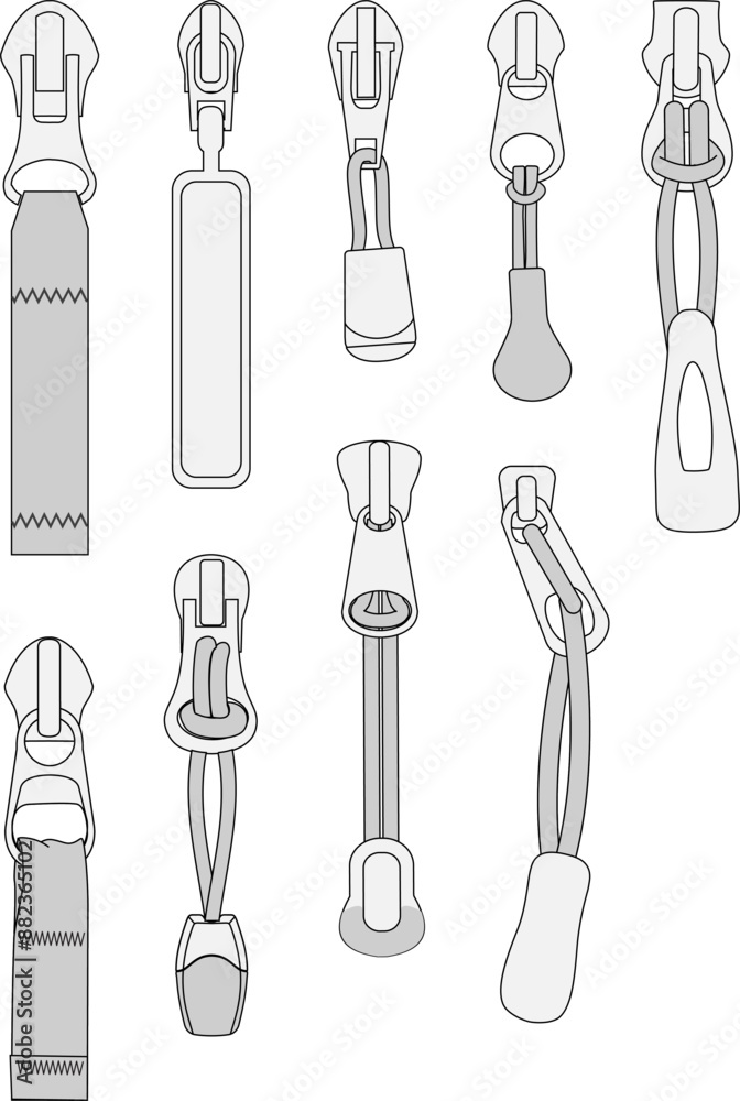 Zipper Pull Technical Fashion Illustration Outerwear Design Trims Mock-up Template for Sportswear and Tech Packs Zipper Pull Technical Fashion Illustration Outerwear Design Trims Mock-up Template for Sportswear and Tech Packs