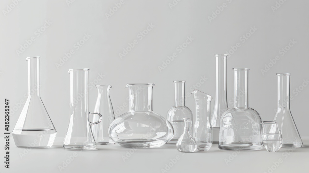 Laboratory glassware for holding liquids shown on a white background Laboratory glassware for holding liquids shown on a white background