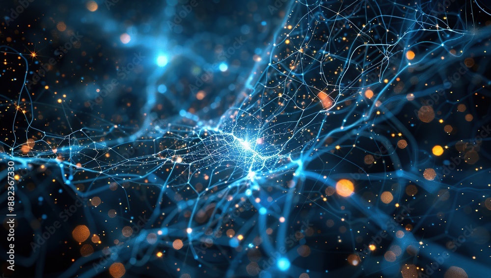 Abstract Digital Network with Glowing Blue and Orange Lights Abstract Digital Network with Glowing Blue and Orange Lights