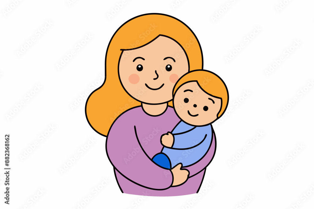 Cute mother and child cartoon vector for printables, clipart, and line art Mother's Day designs. Cute mother and child cartoon vector for printables, clipart, and line art Mother's Day designs.