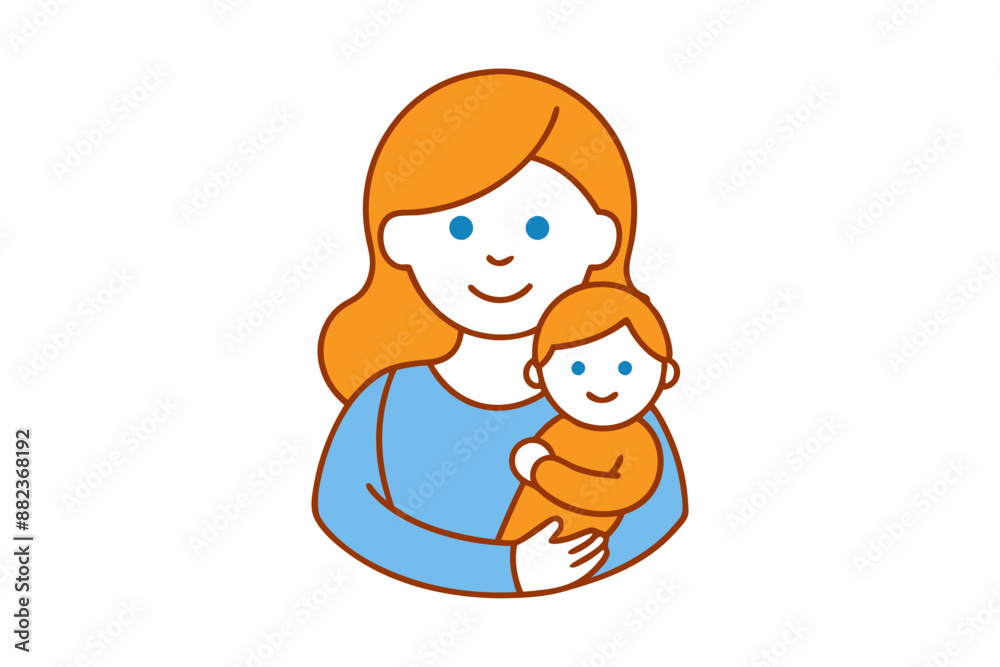 Cute mother and child cartoon vector for printables, clipart, and line art Mother's Day designs.