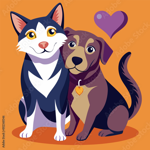 Create an awesome National Friendship Day poster with a dog and cat vector illustration
