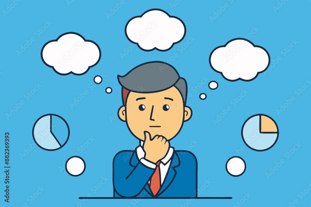Many thinking ideas, overwhelmed issues or busy problem to be solved, contemplation solutions for trouble, concerned or anxiety concept, businessman thinking with many thinking bubbles. Many thinking ideas, overwhelmed issues or busy problem to be solved, contemplation solutions for trouble, concerned or anxiety concept, businessman thinking with many thinking bubbles.