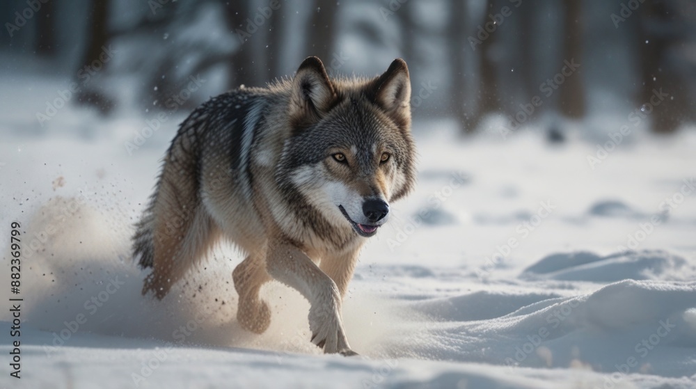 wolf running on the snow wolf running on the snow