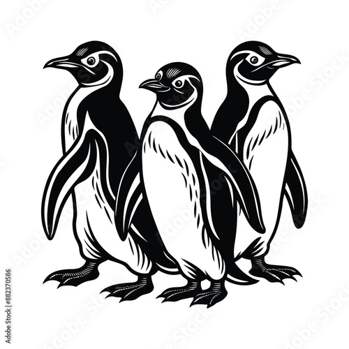 coloring book penguins vector art illustration