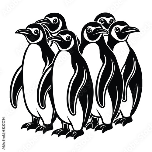 coloring book penguins vector art illustration