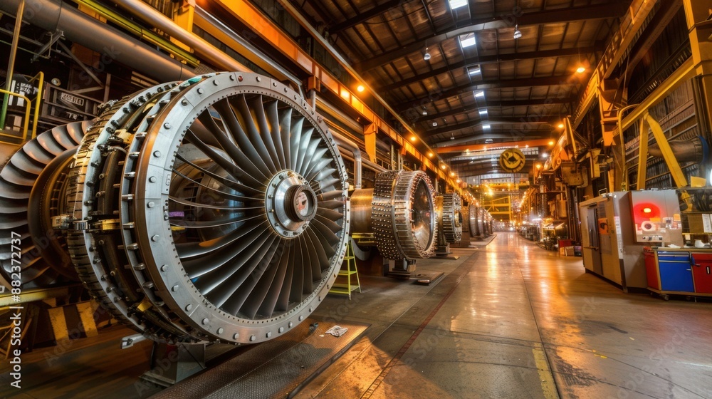 Fototapeta premium Large industrial machines in a factory. AI.