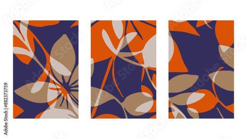 Set of 3 Botanical background. Abstract plant shapes. Minimalist illustration for printing on wall decorations.