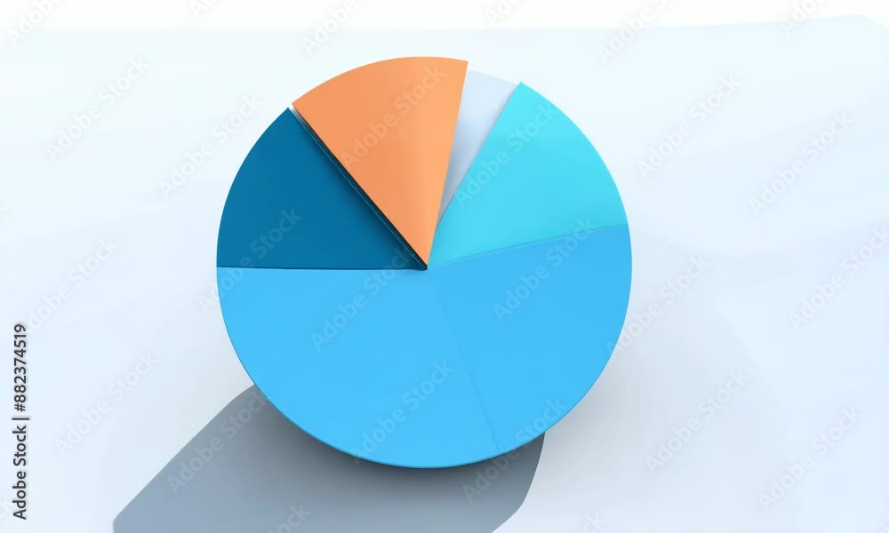 Evolving 3d pie chart segments in vibrant colors on white background