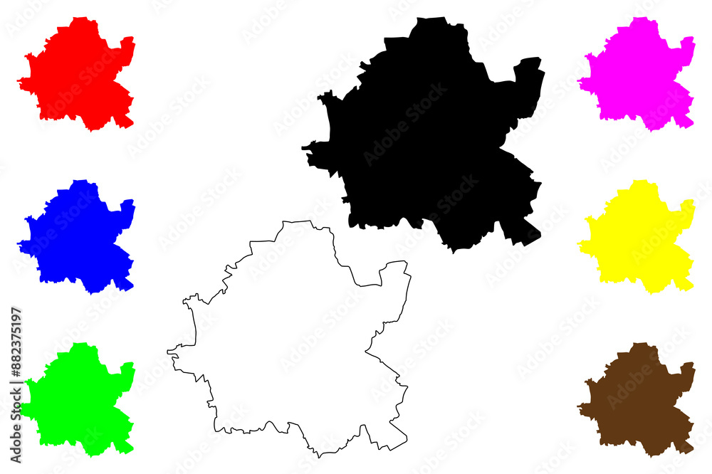 Fototapeta premium City and Metropolitan borough of Wolverhampton (United Kingdom of Great Britain and Northern Ireland, Metropolitan and ceremonial county West Midlands, England) map vector, scribble sketch map