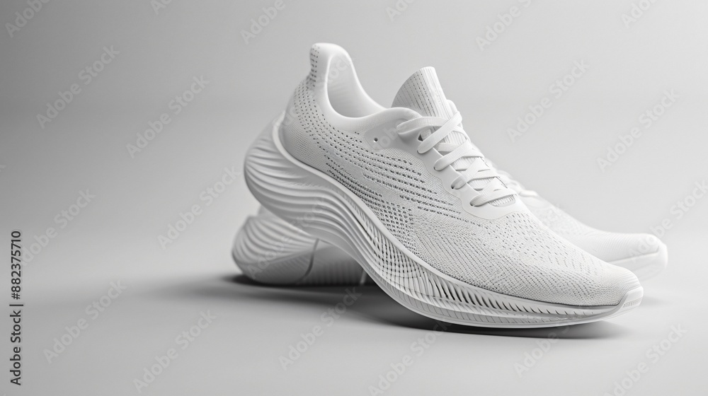 A pair of sleek, monochromatic running shoes on a plain background A pair of sleek, monochromatic running shoes on a plain background