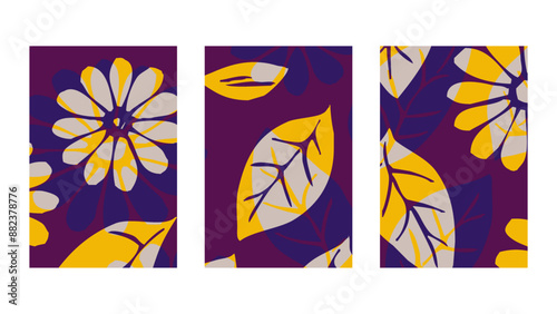 Set of 3 Botanical background. Abstract plant shapes. Minimalist illustration for printing on wall decorations.