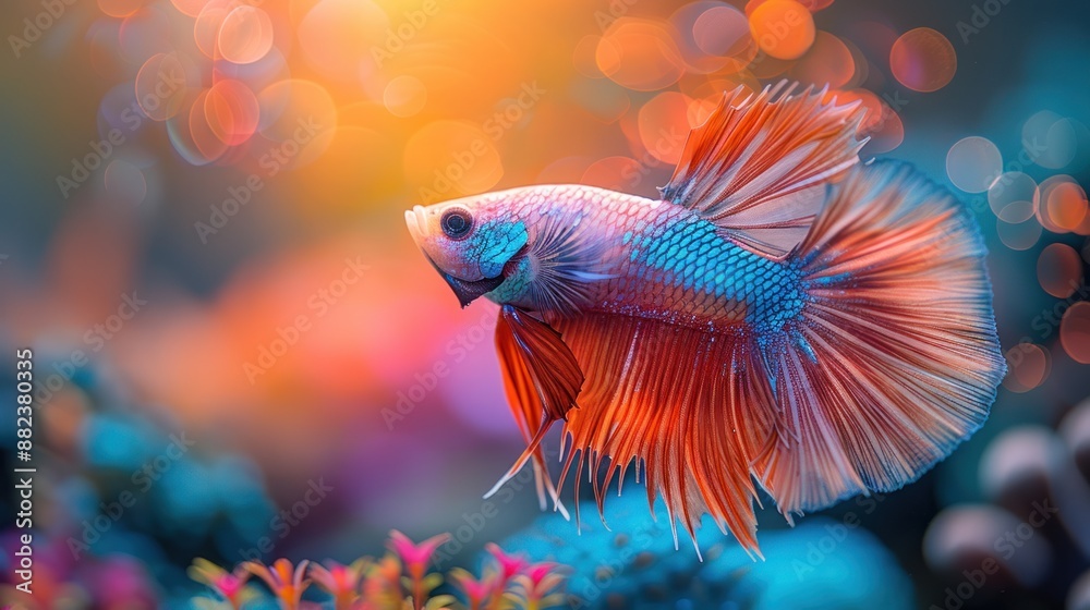 Vibrant Siamese Fighting Fish with Bokeh Background Vibrant Siamese Fighting Fish with Bokeh Background