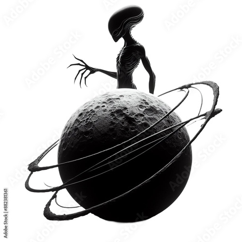 alien and moon  isolated on transparent background - Generative AI