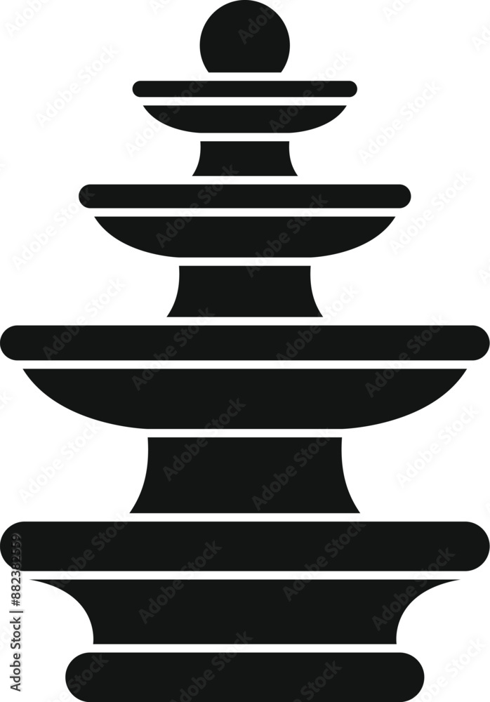 Simple black icon of an outdoor water fountain with multiple tiers Simple black icon of an outdoor water fountain with multiple tiers