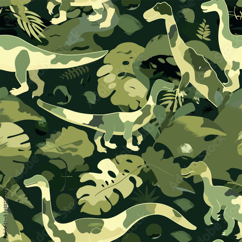 Seamless patterns featuring dinosaurs in various styles, from Cambrian to Jurassic periods. Designs include striped, camouflaged, and playful motifs. Ideal for textiles, wallpapers, and creative proje