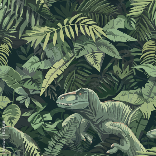 Seamless patterns featuring dinosaurs in various styles, from Cambrian to Jurassic periods. Designs include striped, camouflaged, and playful motifs. Ideal for textiles, wallpapers, and creative proje