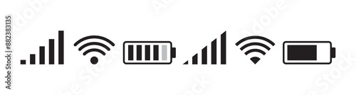 set of phone signal, WIFI and battery health status bar icon isolated on white background eps 10.