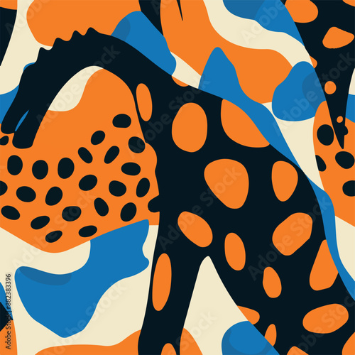 Seamless patterns featuring dinosaurs in various styles, from Cambrian to Jurassic periods. Designs include striped, camouflaged, and playful motifs. Ideal for textiles, wallpapers, and creative proje