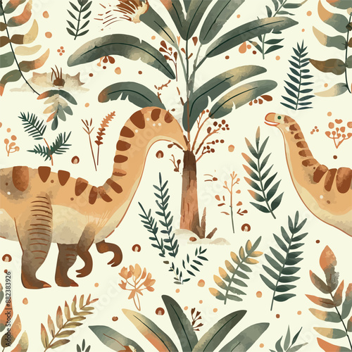 Seamless patterns featuring dinosaurs in various styles, from Cambrian to Jurassic periods. Designs include striped, camouflaged, and playful motifs. Ideal for textiles, wallpapers, and creative proje