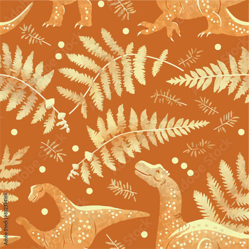 Seamless patterns featuring dinosaurs in various styles, from Cambrian to Jurassic periods. Designs include striped, camouflaged, and playful motifs. Ideal for textiles, wallpapers, and creative proje