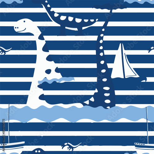 Seamless patterns featuring dinosaurs in various styles, from Cambrian to Jurassic periods. Designs include striped, camouflaged, and playful motifs. Ideal for textiles, wallpapers, and creative proje