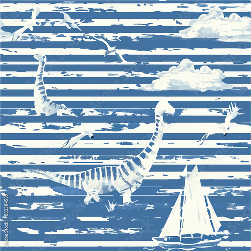 Seamless patterns featuring dinosaurs in various styles, from Cambrian to Jurassic periods. Designs include striped, camouflaged, and playful motifs. Ideal for textiles, wallpapers, and creative proje