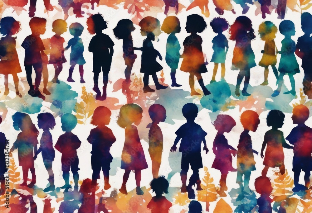 Obraz premium seamless beautiful watercolor hand pattern retro cute children silhouette texture art background