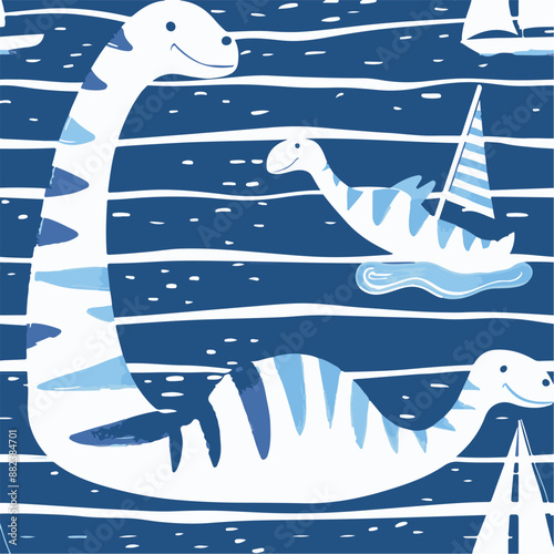 Seamless patterns featuring dinosaurs in various styles, from Cambrian to Jurassic periods. Designs include striped, camouflaged, and playful motifs. Ideal for textiles, wallpapers, and creative proje