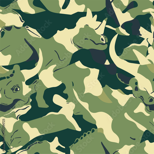 Seamless patterns featuring dinosaurs in various styles, from Cambrian to Jurassic periods. Designs include striped, camouflaged, and playful motifs. Ideal for textiles, wallpapers, and creative proje