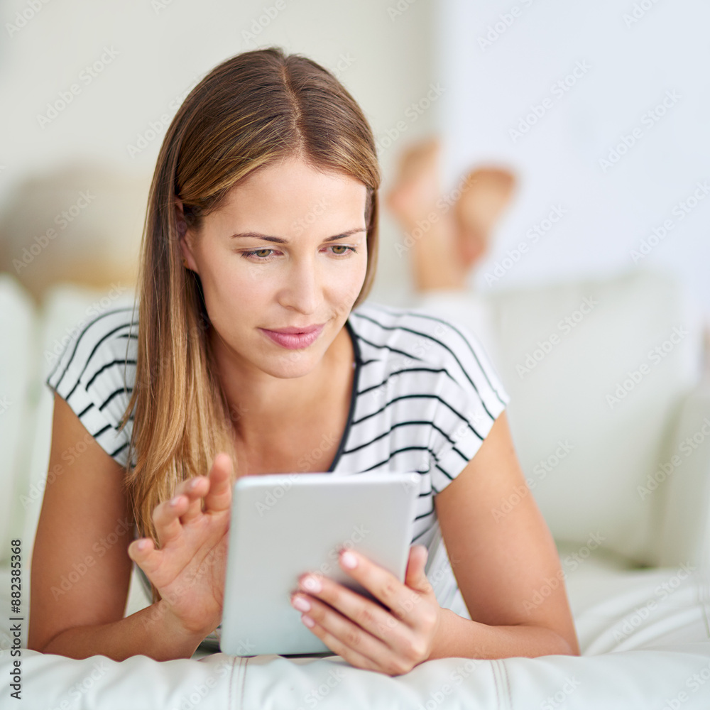 Female person, sofa and tablet with scroll for news or internet research, reading lifestyle or blog for ideas. Woman, couch and ebook with website for diy plan in home, relax with browse for info Female person, sofa and tablet with scroll for news or internet research, reading lifestyle or blog for ideas. Woman, couch and ebook with website for diy plan in home, relax with browse for info