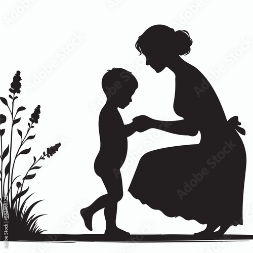 happy mother and child silhouette vector