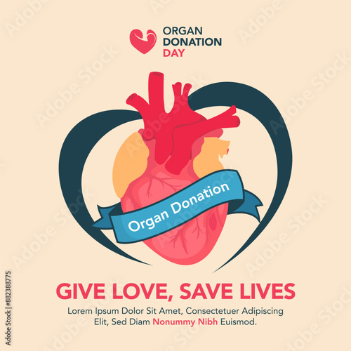 World organ donation day with heart for transplantation, saving lives, social media post, banner, poster, artwork, vector illustration