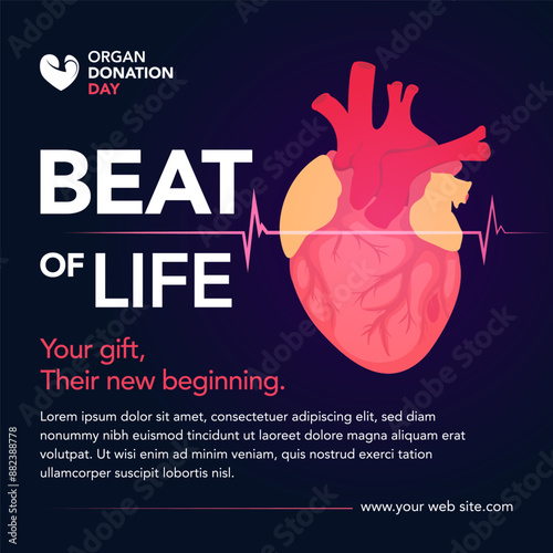 Organ donation and saving life vector banner or social media post design