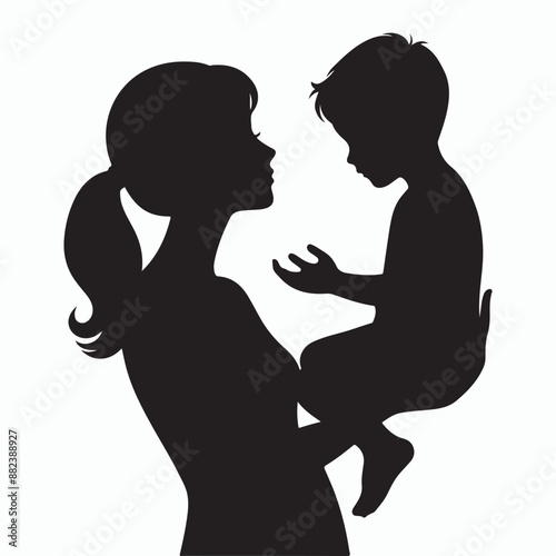 happy mother and child silhouette vector