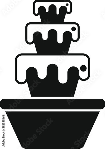 Simple black and white icon of a chocolate fountain cascading down multiple tiers